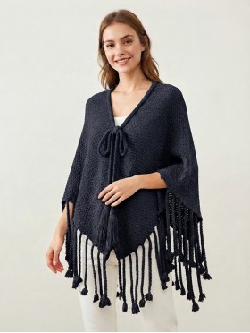 Cozy Poncho W/ Bow and Tassels
